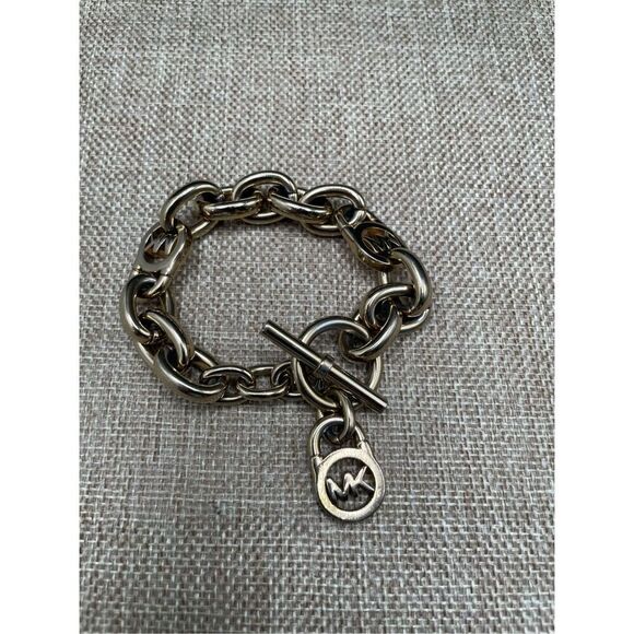 Michael Kors Gold-Tone Chunky Link Logo Bracelet  Unisex - Picture 1 of 7